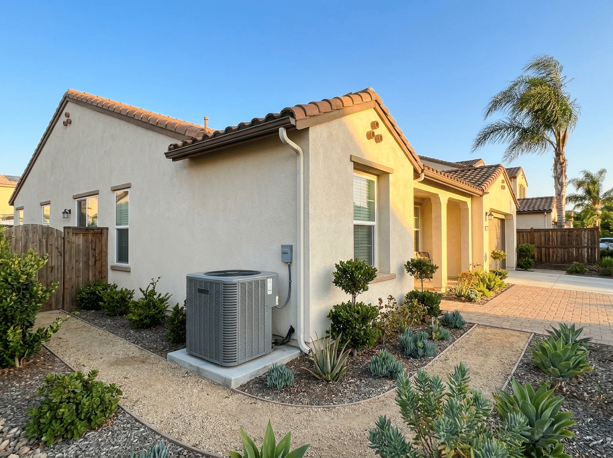 California HVAC laws for landlords — well-maintained SoCal rental home with AC unit